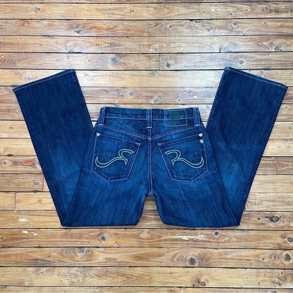 ROCK & Republic dark blue Henlee  jeans with a button fly skull head rock biker - Picture 2 of 15